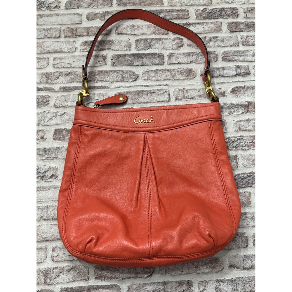Coach Ashley Convertible Hobo Bag Coral Orange Leather F20114 Brass Hardware